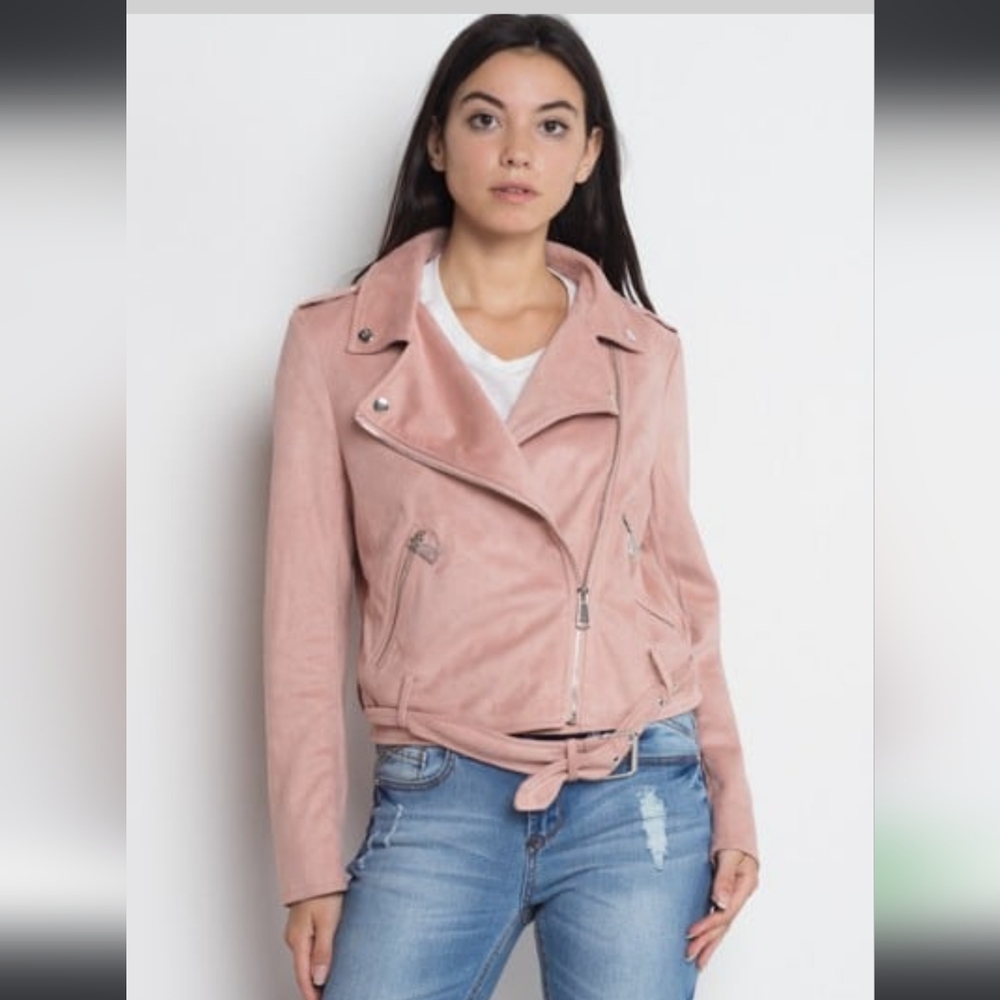 Vigoss Faux Suede Pink Moto Jacket